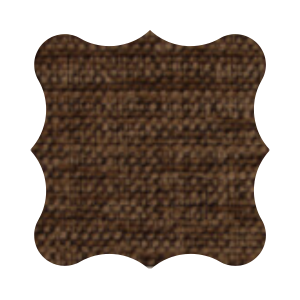 Close-up of a brown, textured chenille fabric swatch with a decorative border.