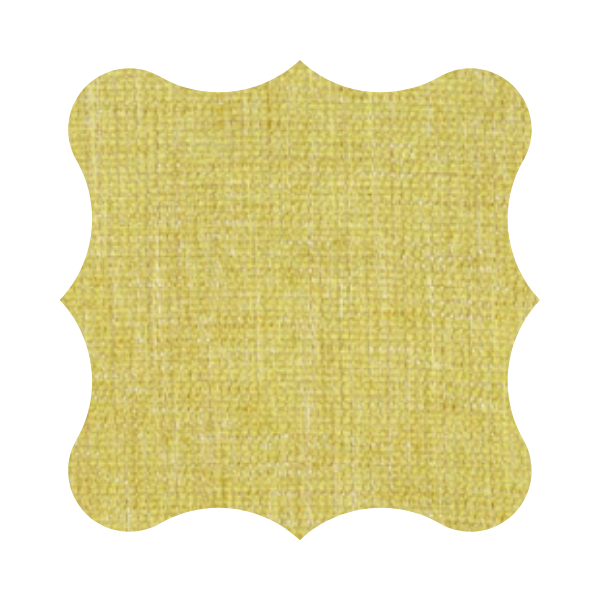 Close-up of a light yellow, textured chenille fabric swatch with a decorative border.