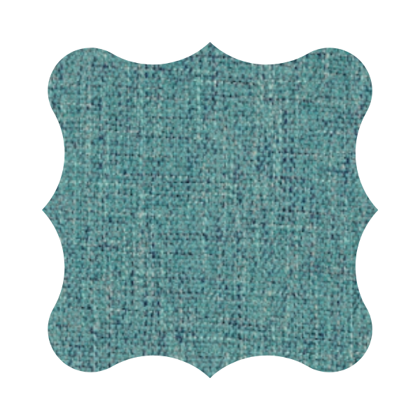 Close-up of a teal, textured chenille fabric swatch with a decorative border.