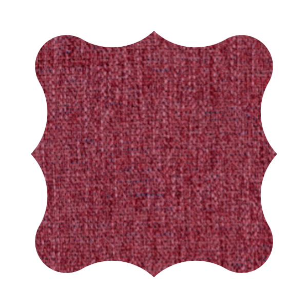 Close-up of a deep red, textured chenille fabric swatch with a decorative border.