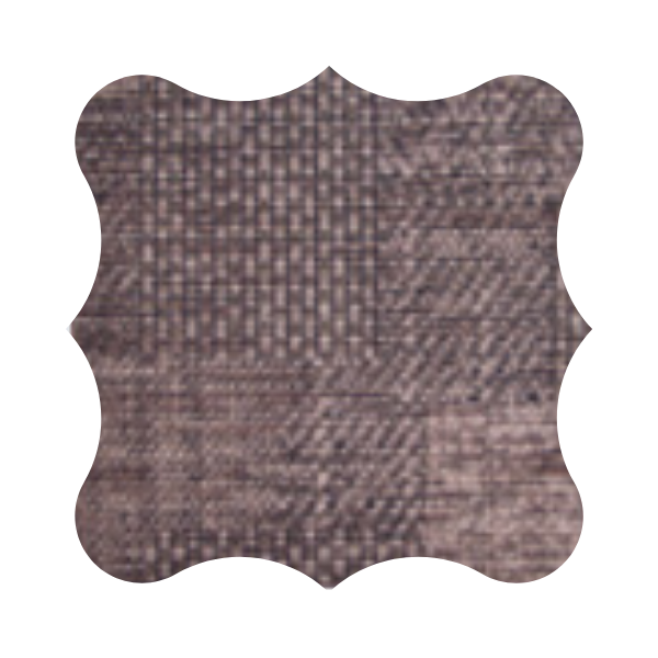 Close-up of a purple-grey, textured chenille fabric swatch with a decorative border.